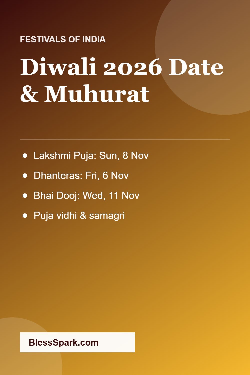 Diwali 2026 date Lakshmi Puja muhurat 5 day calendar